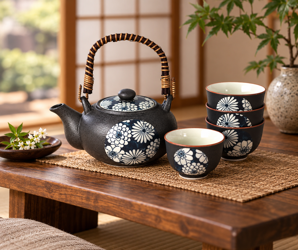 Hana Zome 4 Cup Japanese Tea Set