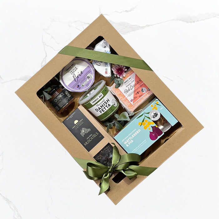 Say Cheese gourmet hamper with premium cheeses, artisan crackers, quince paste and sweet muscatels, same day delivery Geelong