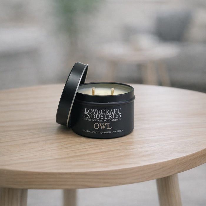 Owl - Sandalwood- Jasmine & Vanilla Candle Tin 200g Soy Candle