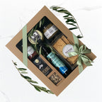 Thank You hamper with Meredith goat’s cheese, olive oil, capsicum relish, pistachio dukkah, salted pistachios and pita crisps in kraft gift tray Geelong delivery