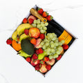 Good Life hamper with Veuve Clicquot champagne and fresh seasonal fruit in a white gift box with ribbon Geelong delivery